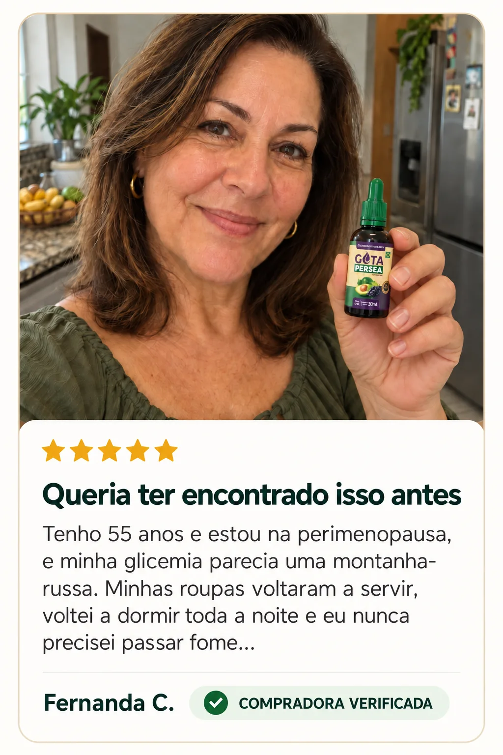 Imagem com o relato de Fernanda C. sobre Gota Persea.