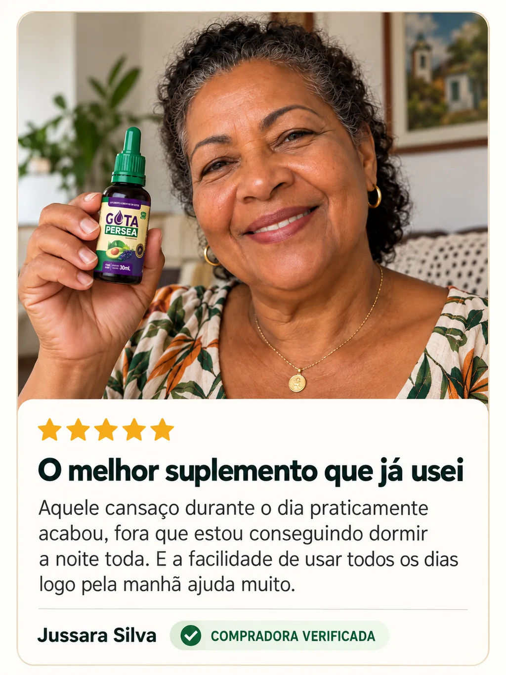 Imagem com o relato de Jussara Silva sobre Gota Persea.