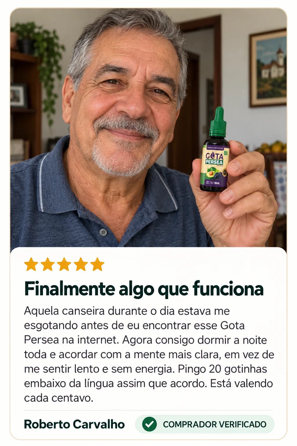 Imagem com o relato de Roberto Carvalho sobre Gota Persea.